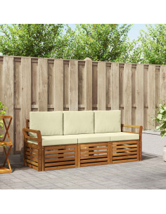 Set divani 3 pcs Naturale e Crema Legno di Acacia Massello