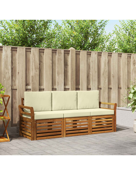 Set divani 3 pcs Naturale e Crema Legno di Acacia Massello