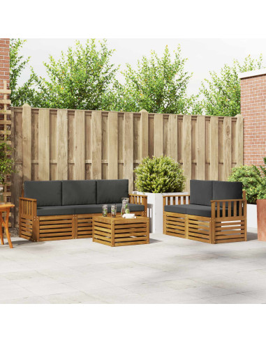 Set divani 6 pcs Naturale e Antracite Legno di Acacia Massello