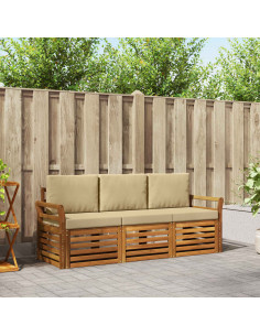 Set divani 3 pcs Naturale e Beige Legno di Acacia Massello