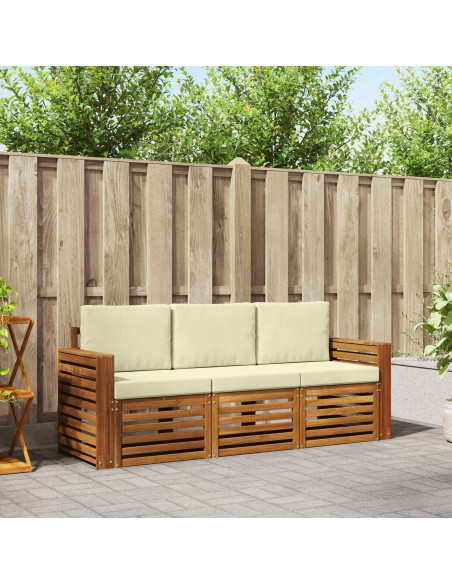 Set divani 3 pcs Naturale e Crema Legno di Acacia Massello