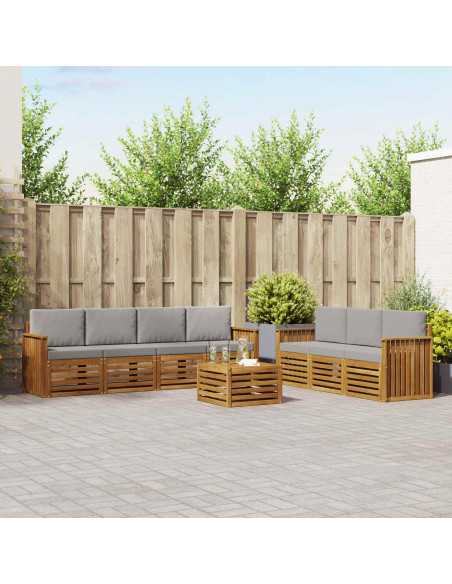 Set divani con cuscino 8 pcs Grigio Naturale e Chiaro