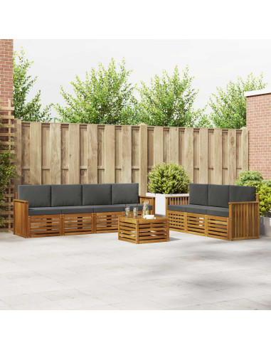 Set divani 8 pcs Naturale e Antracite Legno di Acacia Massello