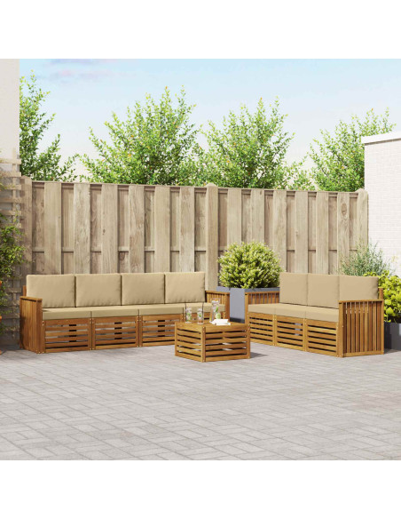 Set divani 8 pcs Naturale e Beige Legno di Acacia Massello