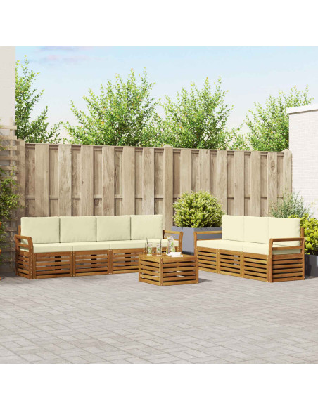 Set divani 8 pcs Naturale e Crema Legno di Acacia Massello