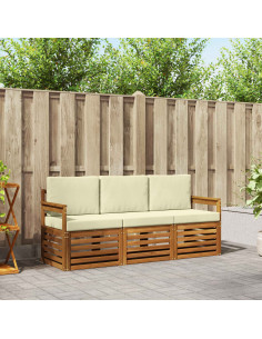 Set divani 3 pcs Naturale e Crema Legno di Acacia Massello