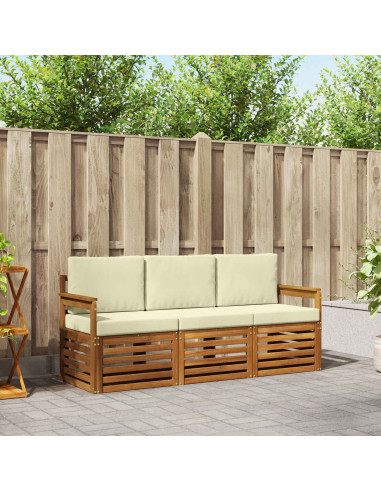 Set divani 3 pcs Naturale e Crema Legno di Acacia Massello