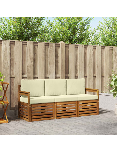 Set divani 3 pcs Naturale e Crema Legno di Acacia Massello