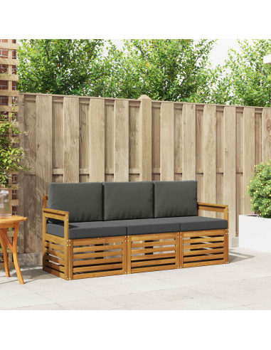 Set divani 3 pcs Naturale e Antracite Legno di Acacia Massello