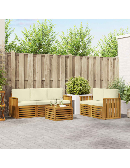 Set divani 6 pcs Naturale e Crema Legno di Acacia Massello
