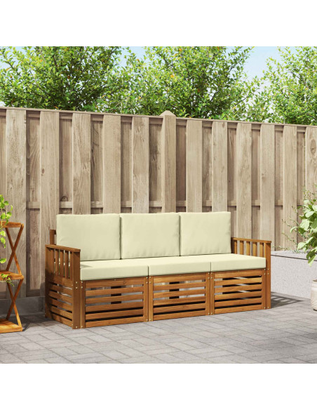 Set divani 3 pcs Naturale e Crema Legno di Acacia Massello