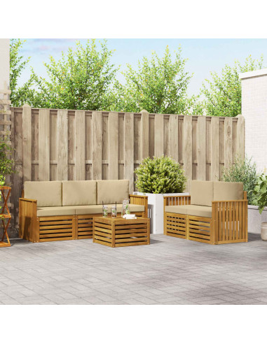 Set divani 6 pcs Naturale e Beige Legno di Acacia Massello