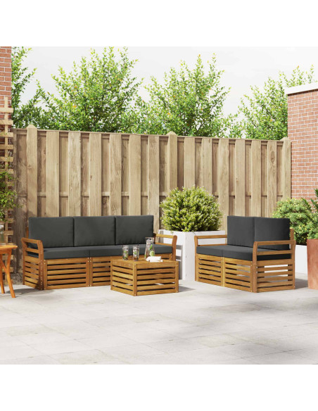 Set divani 6 pcs Naturale e Antracite Legno di Acacia Massello