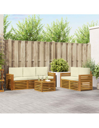 Set divani 6 pcs Naturale e Crema Legno di Acacia Massello
