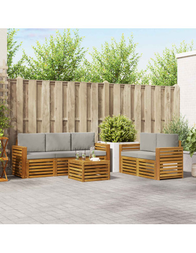 Set divani con cuscino 6 pcs Grigio Naturale e Chiaro