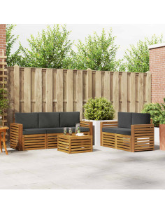 Set divani 6 pcs Naturale e Antracite Legno di Acacia Massello