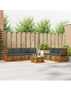 Set divani 8 pcs Naturale e Antracite Legno di Acacia Massello