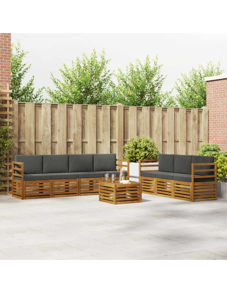 Set divani 8 pcs Naturale e Antracite Legno di Acacia Massello