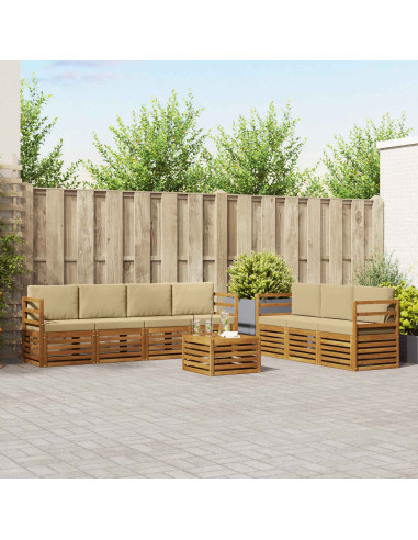 Set divani 8 pcs Naturale e Beige Legno di Acacia Massello