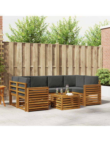 Set divani 7 pcs Naturale e Antracite Legno di Acacia Massello