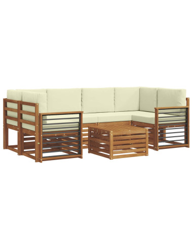 Set divani 7 pcs Naturale e Crema Legno di Acacia Massello