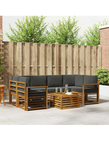 Set divani 7 pcs Naturale e Antracite Legno di Acacia Massello