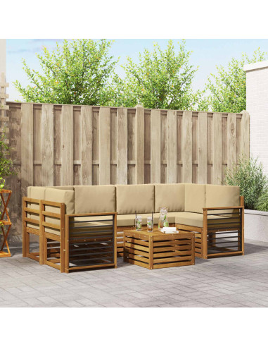 Set divani 7 pcs Naturale e Beige Legno di Acacia Massello