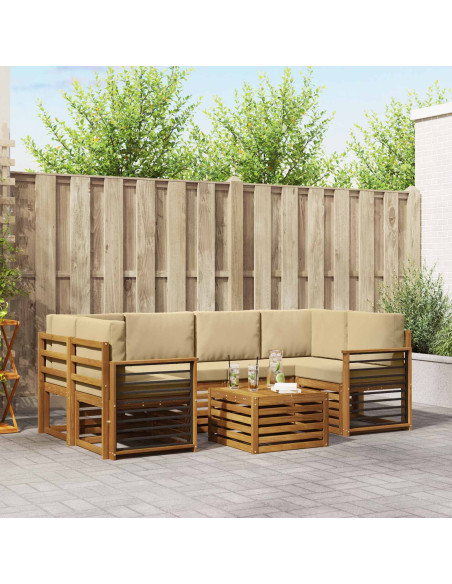 Set divani 7 pcs Naturale e Beige Legno di Acacia Massello