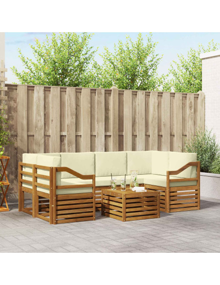 Set divani 7 pcs Naturale e Crema Legno di Acacia Massello