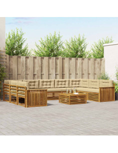 Set divani 10 pcs Naturale e Beige Legno di Acacia Massello