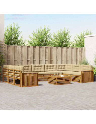Set divani 10 pcs Naturale e Beige Legno di Acacia Massello