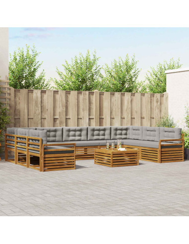 Set divani con cuscino 10 pcs Grigio Naturale e Chiaro