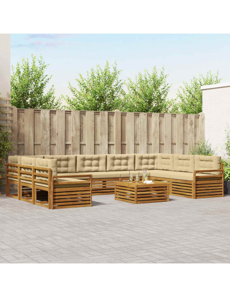 Set divani 10 pcs Naturale e Beige Legno di Acacia Massello