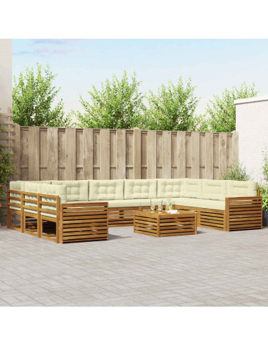 Set divani 10 pcs Naturale e Crema Legno di Acacia Massello