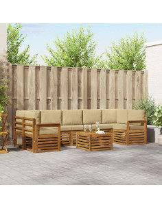 Set divani 8 pcs Naturale e Beige Legno di Acacia Massello