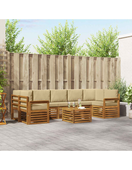 Set divani 8 pcs Naturale e Beige Legno di Acacia Massello