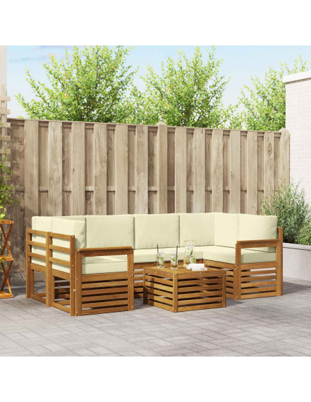 Set divani 7 pcs Naturale e Crema Legno di Acacia Massello