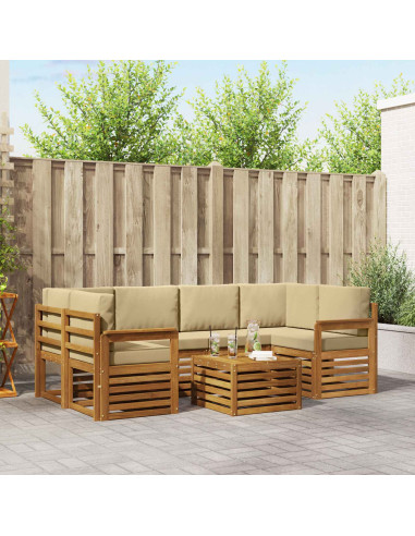 Set divani 7 pcs Naturale e Beige Legno di Acacia Massello