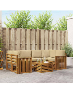Set divani 7 pcs Naturale e Beige Legno di Acacia Massello
