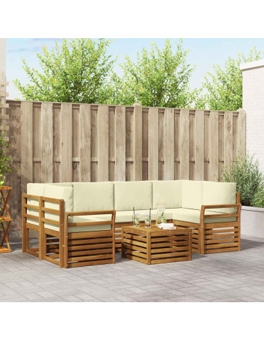 Set divani 7 pcs Naturale e Crema Legno di Acacia Massello
