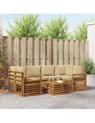 Set divani 7 pcs Naturale e Beige Legno di Acacia Massello
