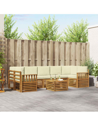 Set divani 8 pcs Naturale e Crema Legno di Acacia Massello