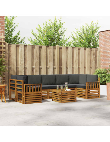 Set divani 8 pcs Naturale e Antracite Legno di Acacia Massello