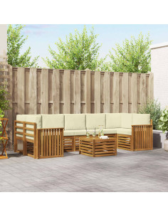 Set divani 8 pcs Naturale e Crema Legno di Acacia Massello