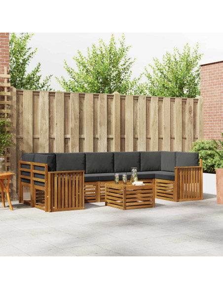Set divani 8 pcs Naturale e Antracite Legno di Acacia Massello