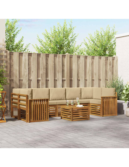 Set divani 8 pcs Naturale e Beige Legno di Acacia Massello