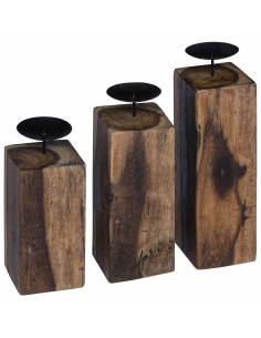 Candelabro 3 pcs Naturale Legno massello di recupero 2
