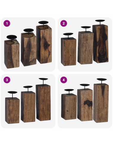 Candelabro 3 pcs Naturale Legno massello di recupero