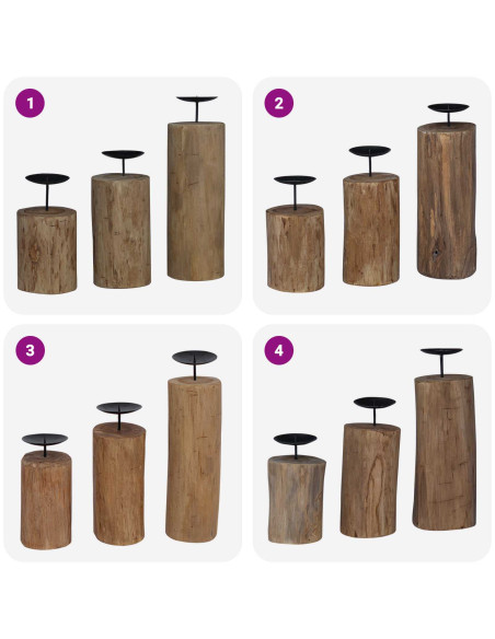 Candelabro 3 pcs Naturale Legno massello di teak