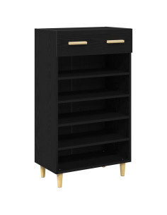 Mobile per scarpe con cassetto Rovere Nero 60 x 35 x 105 cm 2